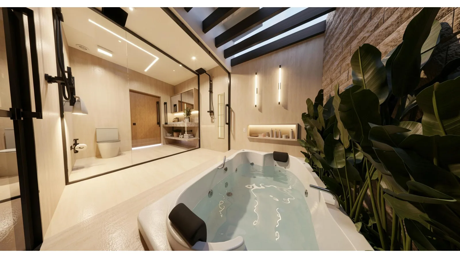 Banheiro spa com banheira e jardim de inverno — projeto Grupo Adriel